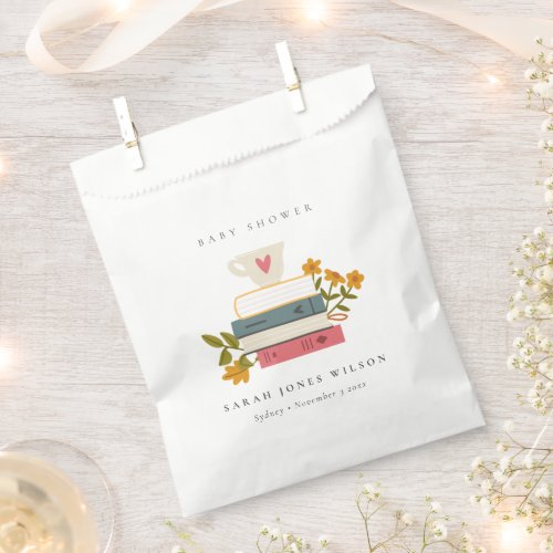 Cute Dusky Stacked Storybooks Floral Baby Shower Favor Bag