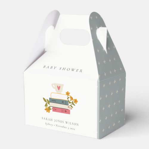 Cute Dusky Stacked Storybooks Floral Baby Shower Favor Boxes
