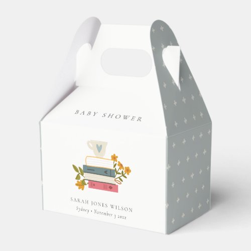 Cute Dusky Stacked Storybooks Floral Baby Shower Favor Boxes