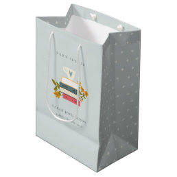 Cute Dusky Stacked Storybooks Floral Baby Shower Medium Gift Bag