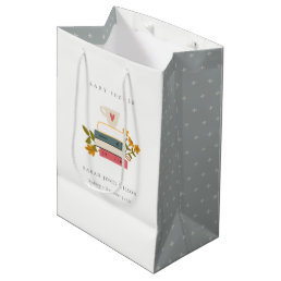 Cute Dusky Stacked Storybooks Floral Baby Shower  Medium Gift Bag