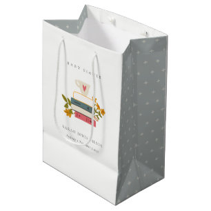 Cute Dusky Stacked Storybooks Floral Baby Shower Medium Gift Bag