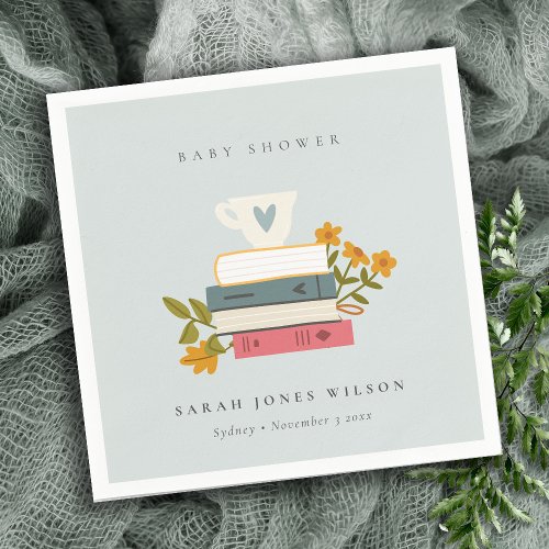 Cute Dusky Stacked Storybooks Floral Baby Shower Napkins