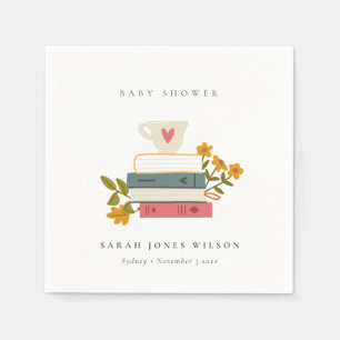Cute Dusky Stacked Storybooks Floral Baby Shower Napkins