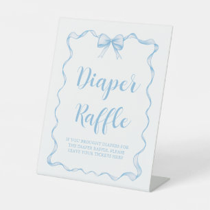 Cute Dusty Blue Bow Boy Baby Shower Diaper Raffle Pedestal Sign