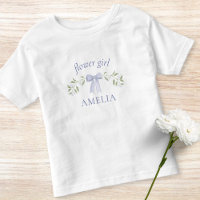 Cute Dusty Blue Bow & Floral Name Flower Girl