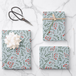 Cute dusty blue foliage greenery leaves pattern wrapping paper sheets