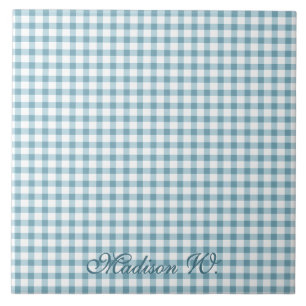Cute Dusty Blue Gingham Pattern Ceramic Tile