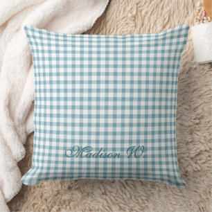 Cute Dusty Blue Gingham Pattern Throw Pillow