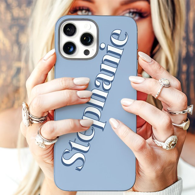 Cute Dusty Blue Minimalist Custom Name Case-Mate iPhone Case (Creator Uploaded)