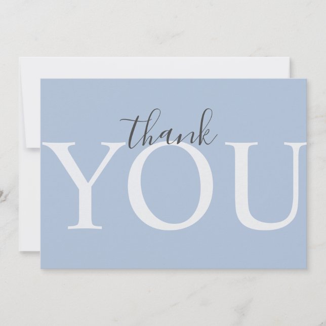 Cute Dusty Blue Modern Typography Boy Baby Shower  Thank You Card (Front)