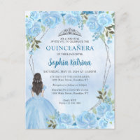 Cute Dusty Blue Silver Floral Princess Quinceañera