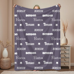 Cute dusty grey blue repeating name personalized fleece blanket