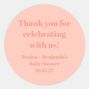 Cute Dusty Peach Baby Shower Custom Thank You Classic Round Sticker