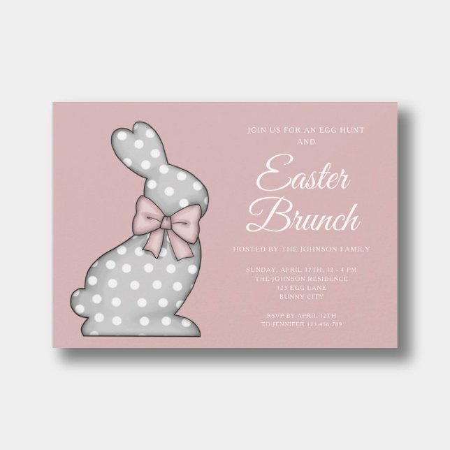 Cute Dusty Pink Bunny Easter Brunch Invitation (Cute Dusty Pink Bunny Easter Brunch Invitation)
