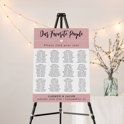 Cute Dusty Pink Minimalist Wedding Seating Chart  Foam Board