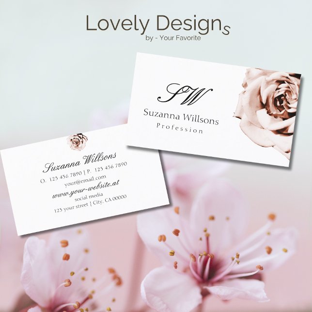 Cute Dusty Pink Rose Plain White with Initials Business Card (Creator Uploaded)