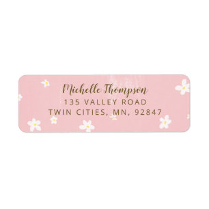 Cute Dusty Pink Sweet Daisies Girly Script Label