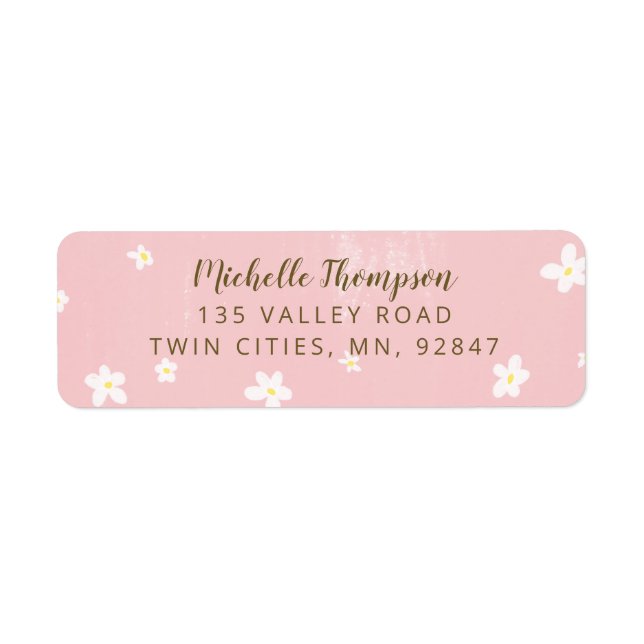 Cute Dusty Pink Sweet Daisies Girly Script Label (Front)