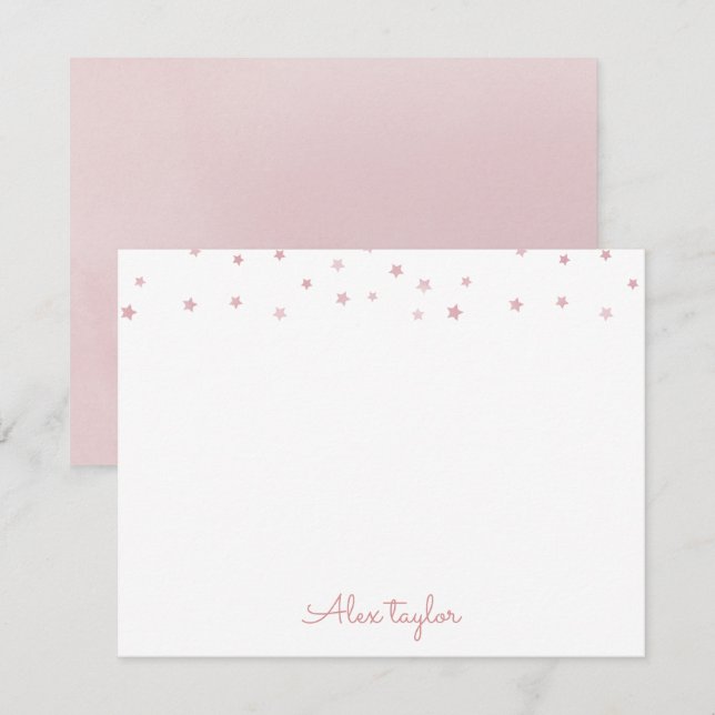 Cute dusty rose stars kids Personalized Stationery Note Card (Front/Back)