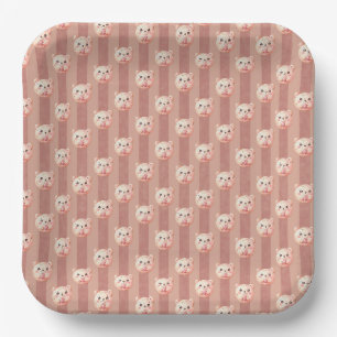 Cute Dusty Rose Teddy Bear and Stripe Paper Plates