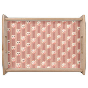 Cute Dusty Rose Teddy Bear and Stripe Serving Tray