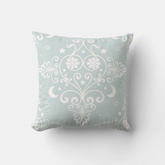 Cute Dusty Teal Boho Celestial Pattern Throw Pillow (Front)