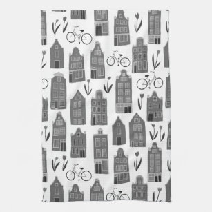 Cute Dutch Houses Amsterdam City Pattern Kitchen Towel