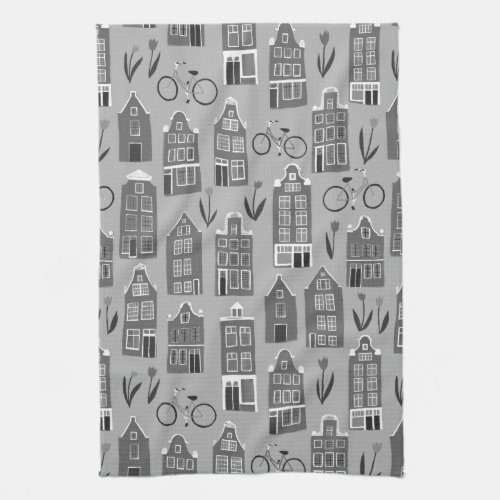 Cute Dutch Houses Amsterdam City Pattern Kitchen Towel
