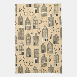 Cute Dutch Houses Amsterdam City Pattern Kitchen Towel