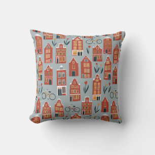 Cute Dutch Houses - Amsterdam pattern Throw Pillow