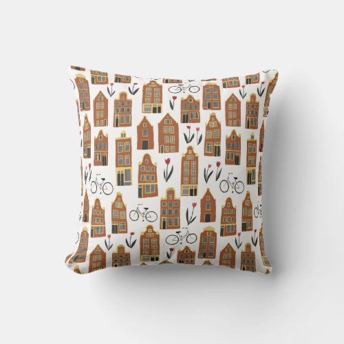 Cute Dutch Houses _ Amsterdam pattern Throw Pillow