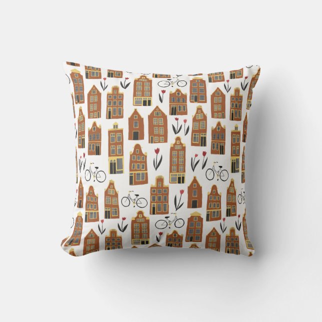 Cute Dutch Houses - Amsterdam pattern Throw Pillow (Front)