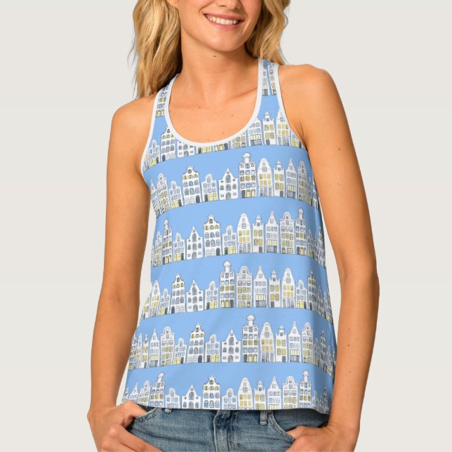 Cute Dutch Houses Amsterdam Village Pattern Tank Top (Front)