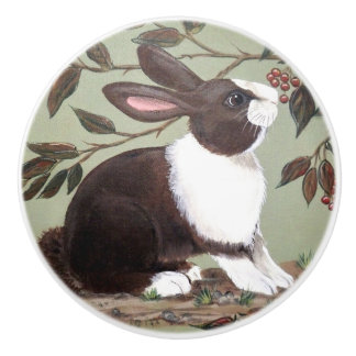 Cute Dutch Rabbit Bunny Sage Woodland Animal  Ceramic Knob