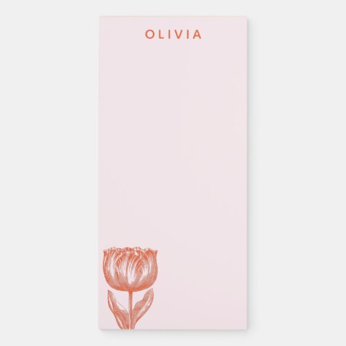 Cute Dutch Tulip Floral Drawing Blush Orange Name Magnetic Notepad
