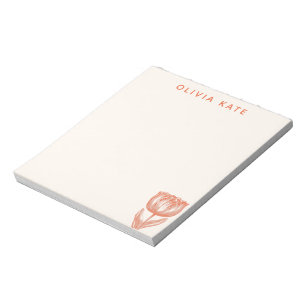 Cute Dutch Tulip Floral Drawing Orange Custom Name Notepad