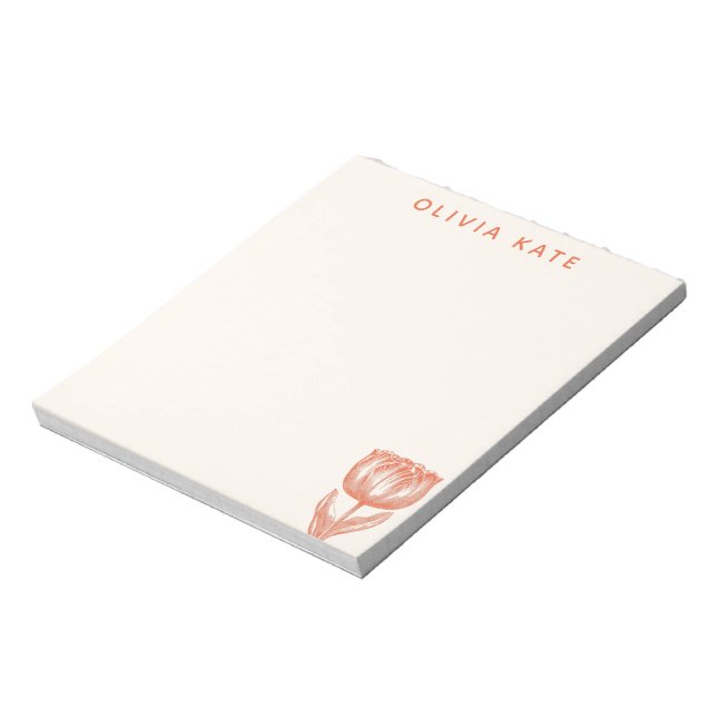 Cute Dutch Tulip Floral Drawing Orange Custom Name Notepad (Rotated)