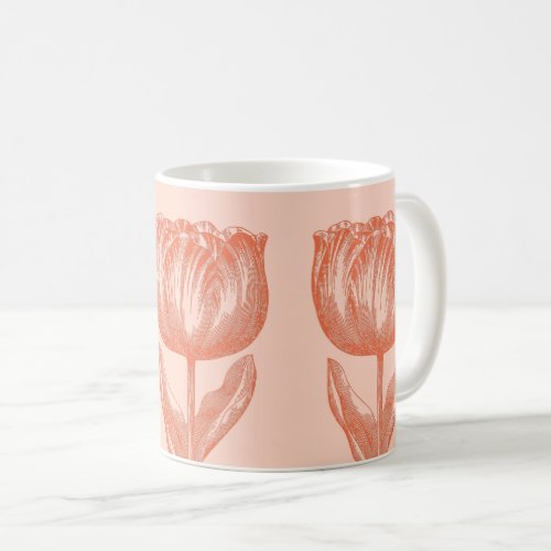 Cute Dutch Tulip Floral Drawing Pink Orange Name Coffee Mug