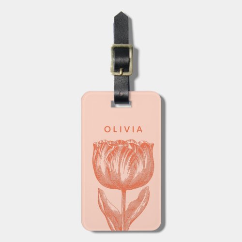 Cute Dutch Tulip Floral Drawing Pink Orange Name Luggage Tag