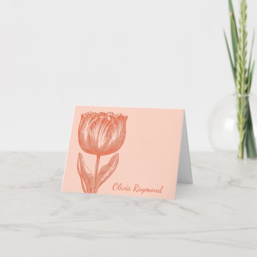 Cute Dutch Tulip Floral Drawing Pink Orange Name Note Card
