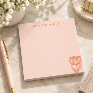 Cute Dutch Tulip Floral Drawing Pink Orange Name Notepad
