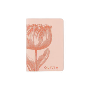 Cute Dutch Tulip Floral Drawing Pink Orange Name Passport Holder