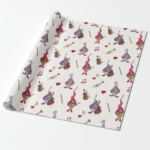 Cute Dwarf Musicians Give a A Holiday Concert Wrapping Paper