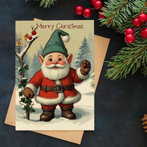 Cute Dwarf Santa in Snow Christmas Holiday Card