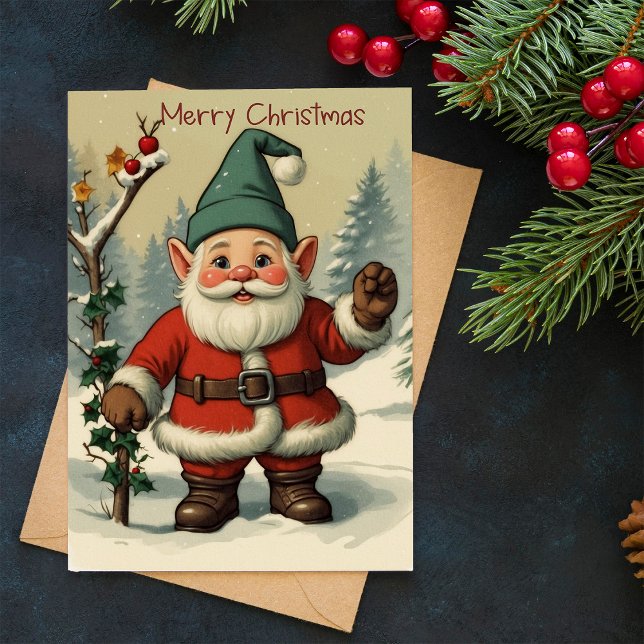 Cute Dwarf Santa in Snow Christmas Holiday Card (Creator Uploaded)