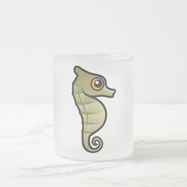 Cute Dwarf Seahorse Frosted Glass Coffee Mug (Center)