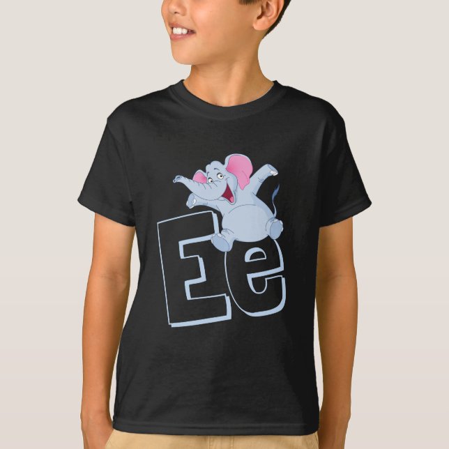 Cute E For Elephant - Kids ABCD English Alphabet T-Shirt (Front)