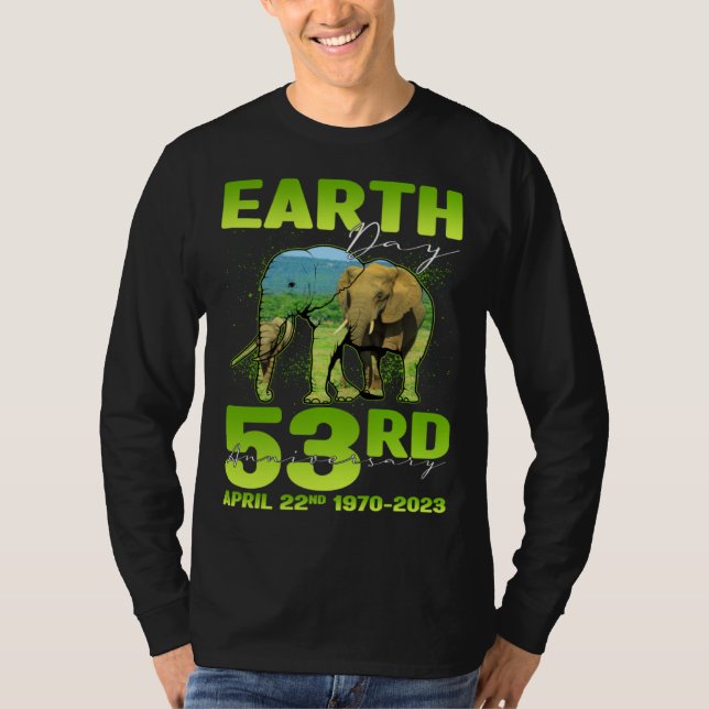 Cute Earth Day 53rd Anniversary Silhouette Of Elep T-Shirt (Front)