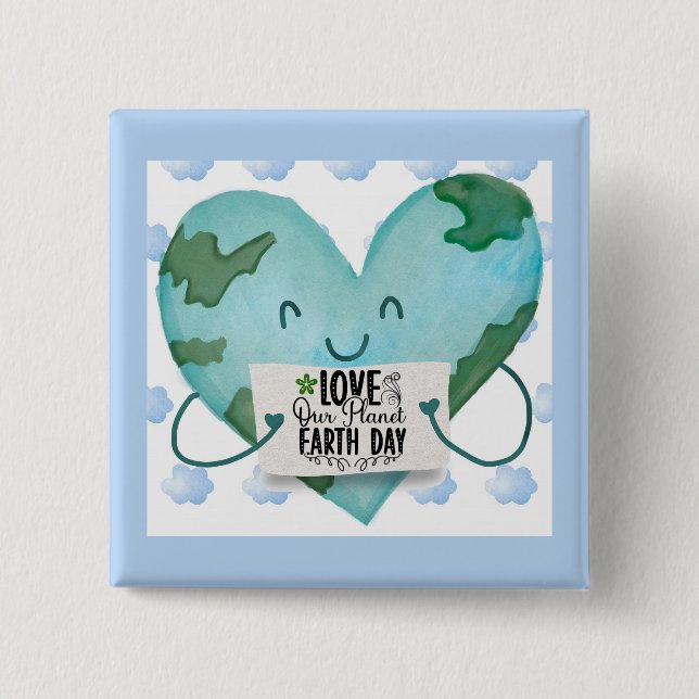 Cute Earth Day Love Our Planet Heart Button (Front)